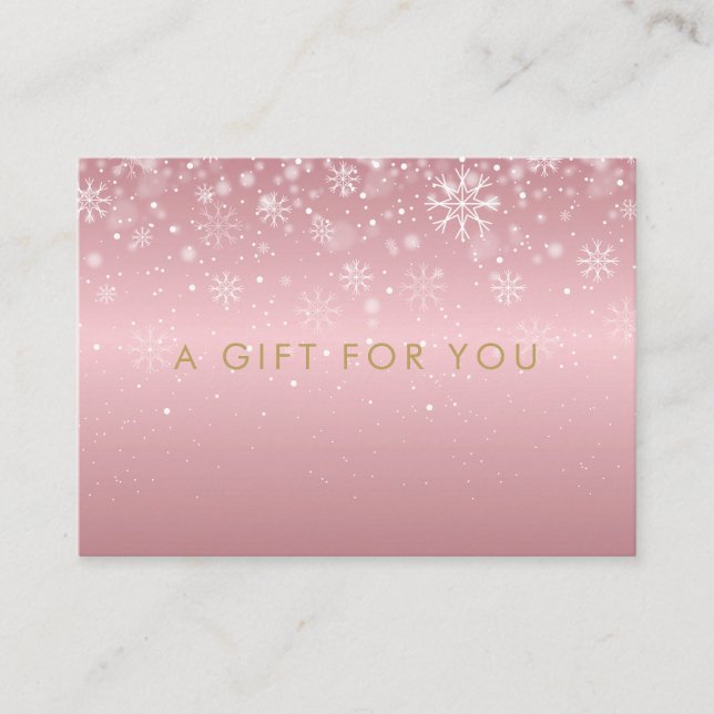 Carte De Réduction Snowflakes Rose Gold Holiday Gift Certificate (Devant)