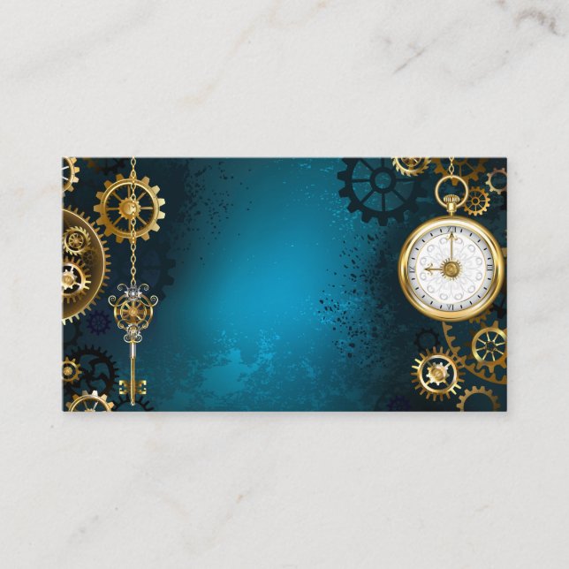 Carte De Réduction Steampunk Arrière - plan turquoise avec Gears (Devant)