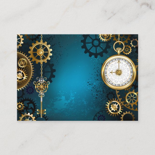 Carte De Réduction Steampunk Arrière - plan turquoise avec Gears (Devant)