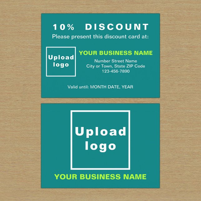 Carte de réduction Turquoise pour les entreprises (Front and back sides of teal green discount card for your business.)