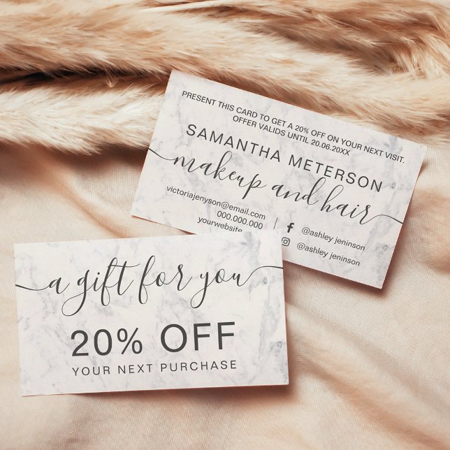 Carte De Réduction Typographie professionnelle moderne en marbre blan (Modern white marble professional typography discount card)