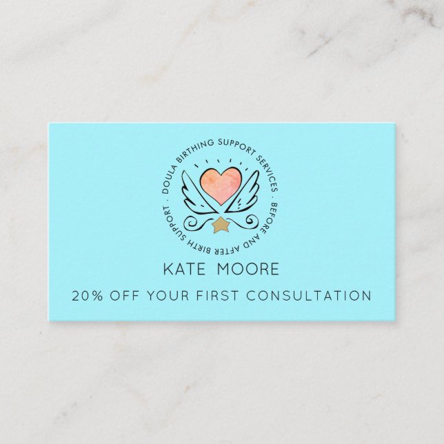 Carte De Réduction Whimsical Heart & Wings Doula Birthing Services (Devant)