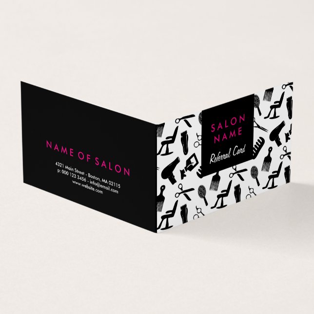 Carte de référence Chic Black & Hot Pink Hair Salo (Extérieur)