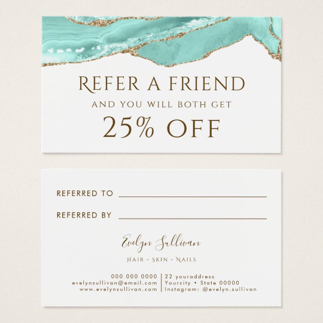 Carte de référence de l'agate d'aquamarine (Devant & derrière)