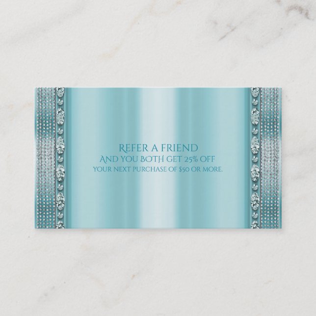 Carte De Référencement Aqua Turquoise Blue & Silver Diamond Bling Référen (Devant)