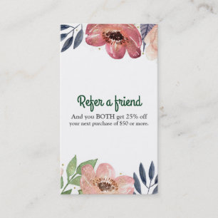 Carte De Référencement Aquarelle Florale Moderne Élégante Référez un Ami