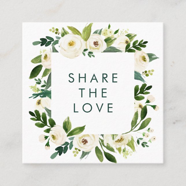 Carte De Référencement Aquarelle romantique Cadre Floral Blanc (Devant)