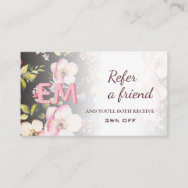 Carte De Référencement Aquarelle rose Roses jaunes sur noir, Monogramme