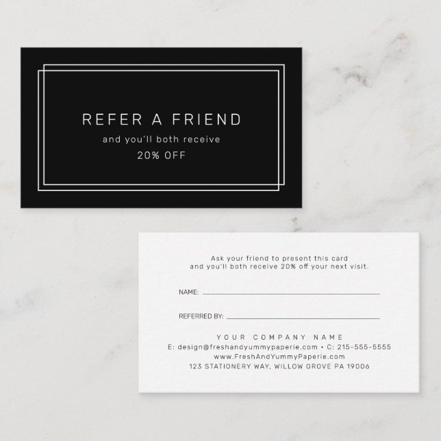 Carte De Référencement AVERY Moderne Cadre Double Noir Réferer un Ami (Devant / Derrière)