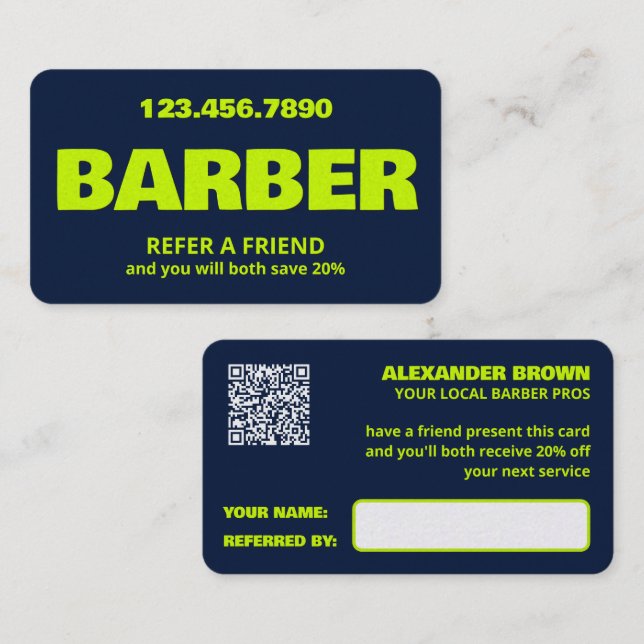 Carte de référencement Barber QR (Devant / Derrière)