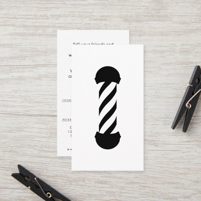 Carte De Référencement barbershop pole référer un ami (Devant/Arrière en situation)