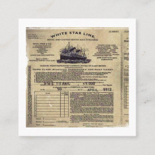 Carte De Référencement Billet pour RMS Titanic 1912
