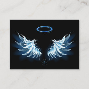 Carte De Référencement Blue Glowing Angel Wings on black background