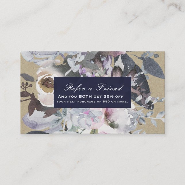 Carte De Référencement Brillant floral rustique Marine Kraft Chic Envoyer (Devant)