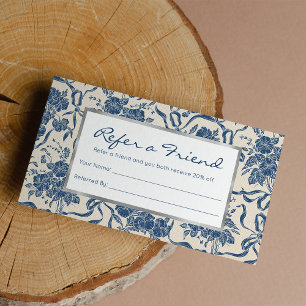 Carte De Référencement Chic Modern Vintage Ivory Navy Bleu Floral