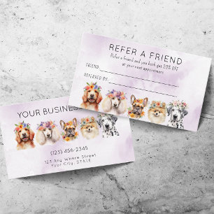 Carte De Référencement Chien à l'aquarelle adorable Toilettage Réferer un
