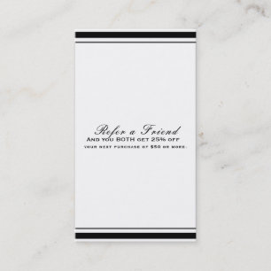 Carte De Référencement Classique Noir & Blanc Élégant Chic Parrainez un(e