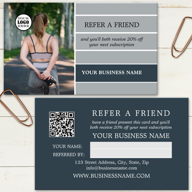 Carte De Référencement Code QR Logo Photo Gris Rayé (Créateur téléchargé)