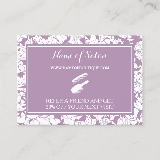 Carte De Référencement Coupon d'aiguillage d'un ami de salon floral viole (Devant)