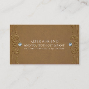 Carte De Référencement Cuir Brun Faux & Diamants Glam Rustique