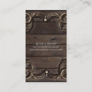 Carte De Référencement Dentelle & Bois Foncé Rustique Vintage Référer un