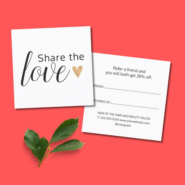 Carte De Référencement Elégant Black White Gold Heart Beauty Salon Référe (Créateur téléchargé)