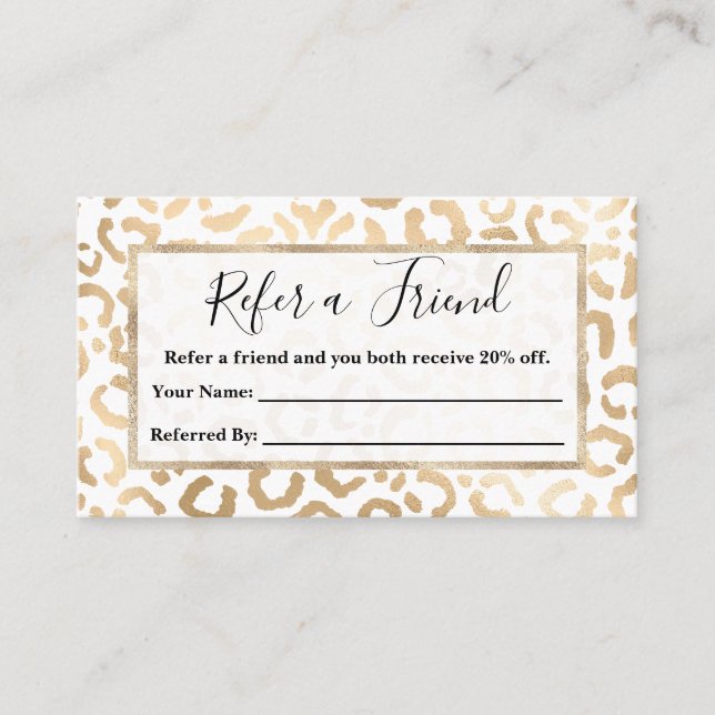 Carte De Référencement Elegant Gold White Leopard Cheetah Animal Print (Devant)