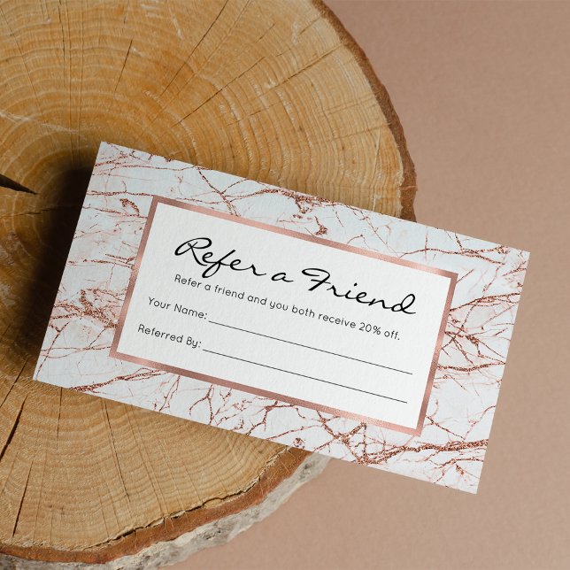 Carte De Référencement Elégant ivoire blanc faux rose or parties scintill (Elegant ivory white faux rose gold glitter marble referral )