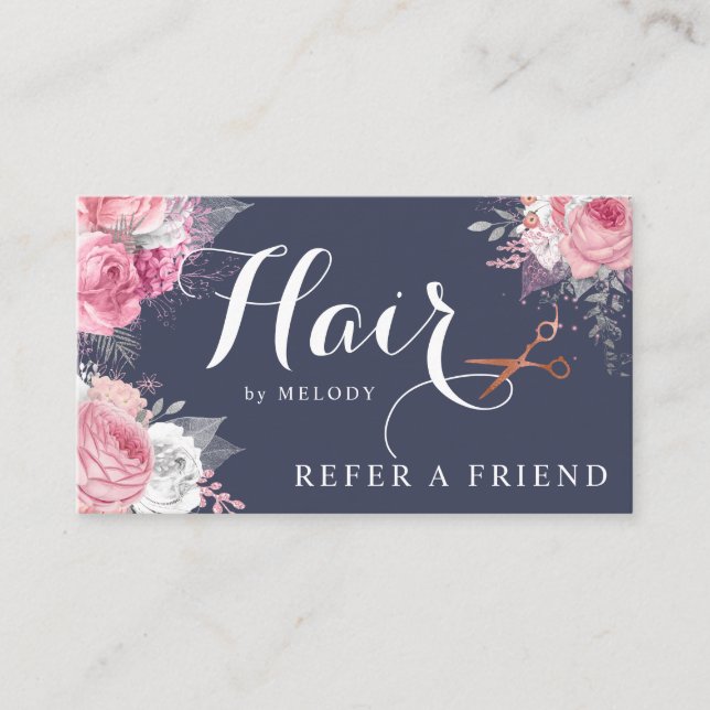 Carte De Référencement Elégant rose en cuivre ciseaux en or coiffeuse (Devant)