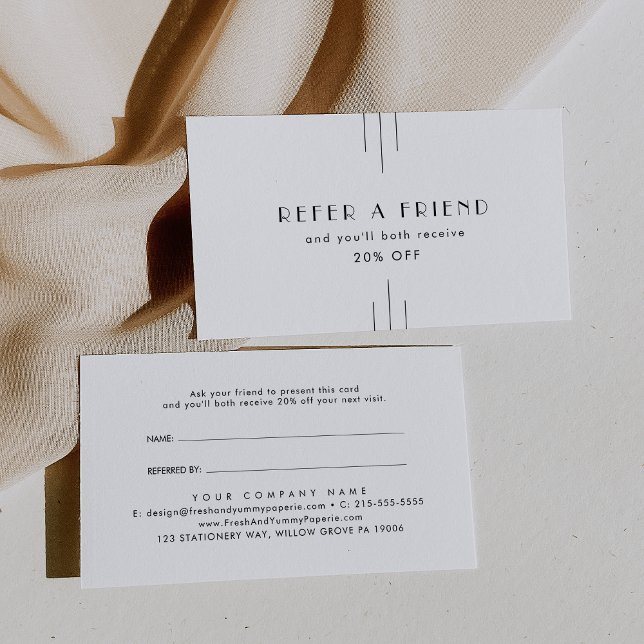 Carte De Référencement EVERLY Art Déco Blanc Noir Recommandez un Ami (EVERLY Art Deco White Black Refer A Friend Referral Card)