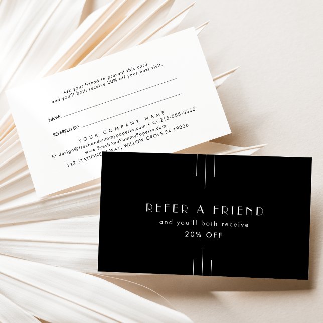Carte De Référencement EVERLY Art Déco Noir Réferer un ami (EVERLY Art Deco Black Refer A Friend Referral Card)