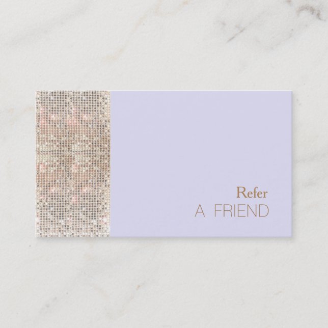 Carte De Référencement FAUX Sequins Salon De Beauté Référer Un Ami Lavand (Devant)