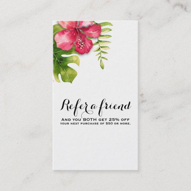 Carte De Référencement Feuilles de Hibiscus Tropical Blanc Chic Réferer u (Devant)