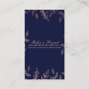 Carte De Référencement Glam Botanique Bleu & Rose Gold Référer un ami