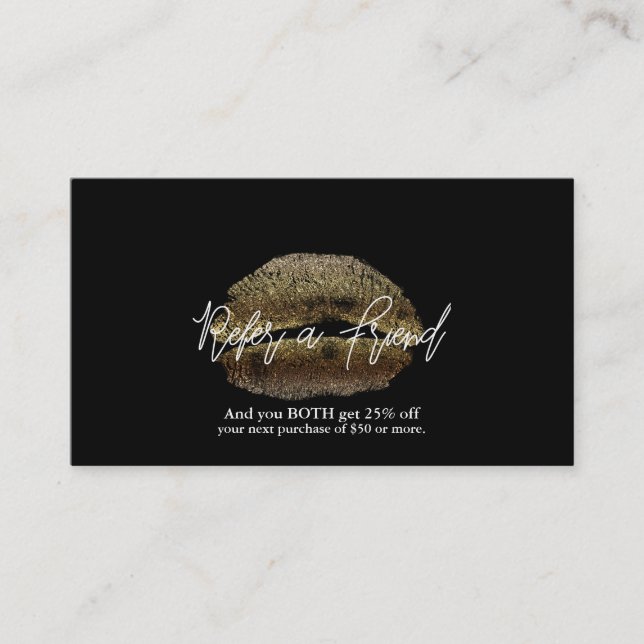 Carte De Référencement Gold Lips Kiss Maquillage beauté Glam Référer un a (Devant)