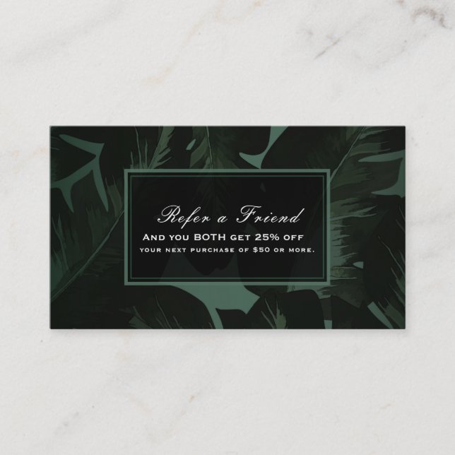 Carte De Référencement Green & Black Chic Tropical Feuilles aiguillent un (Devant)