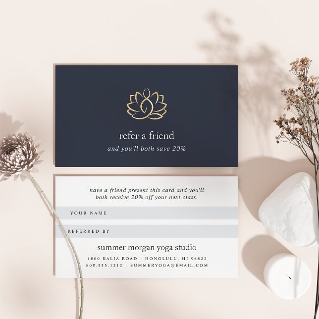 Carte De Référencement Logo Navy & Gold Lotus | Yoga Wellness Spa (Créateur téléchargé)