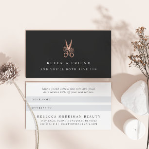 Carte De Référencement Logo rose Gold Floral Ciseaux Salon