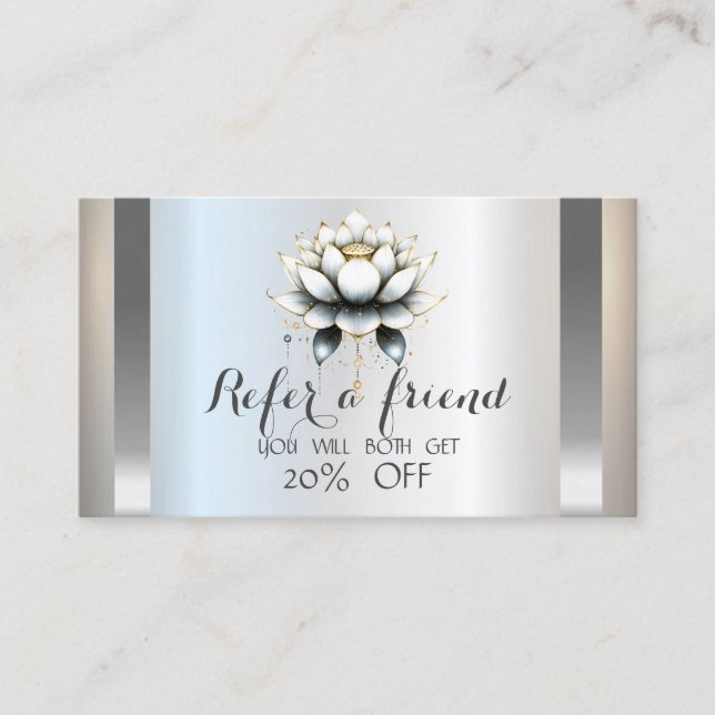 Carte De Référencement Lotus Blanc Professionnel Argent (Devant)