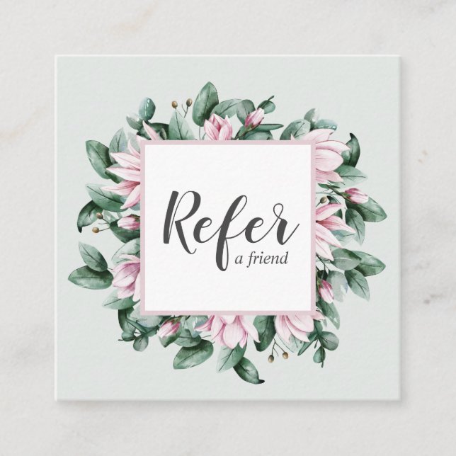 Carte De Référencement Magnolia et Eucalyptus cadre floral gris clair (Devant)
