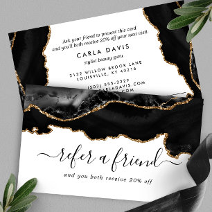 Carte De Référencement Marbre Moderne Noir Élégant Agate Or