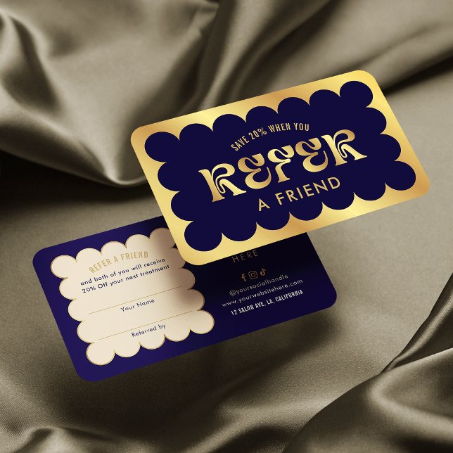 Carte De Référencement Marine & Gold Elegant Consulter un salon de beauté (Créateur téléchargé)