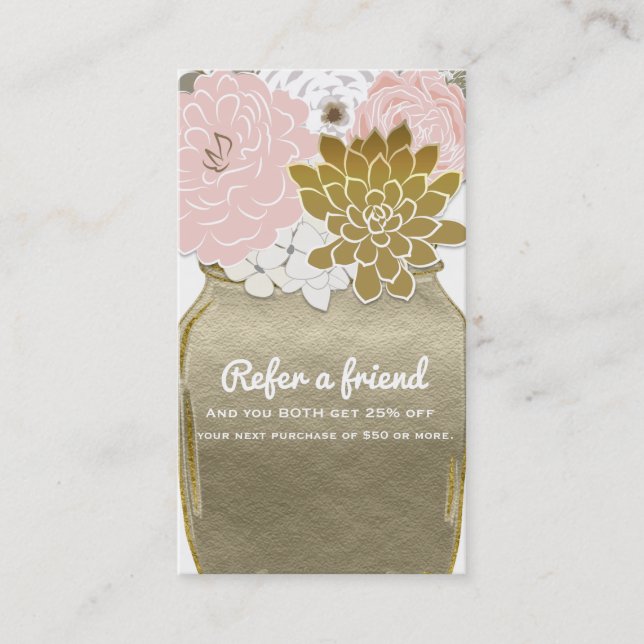 Carte De Référencement Mason Fleurs Jar Rustic Gold Rose recommander un a (Devant)