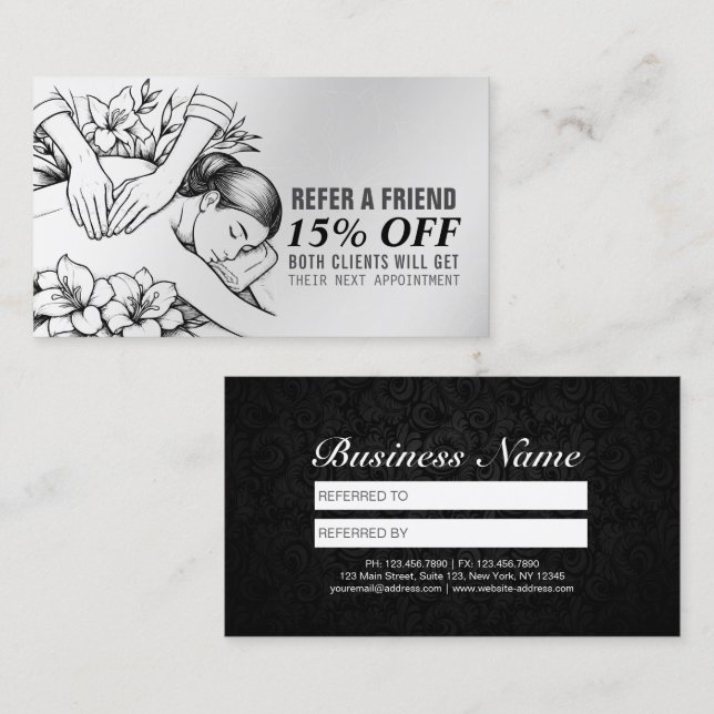 Carte De Référencement Massage Thérapie Guérison Mains Énergie Spa Bien-ê (Devant / Derrière)