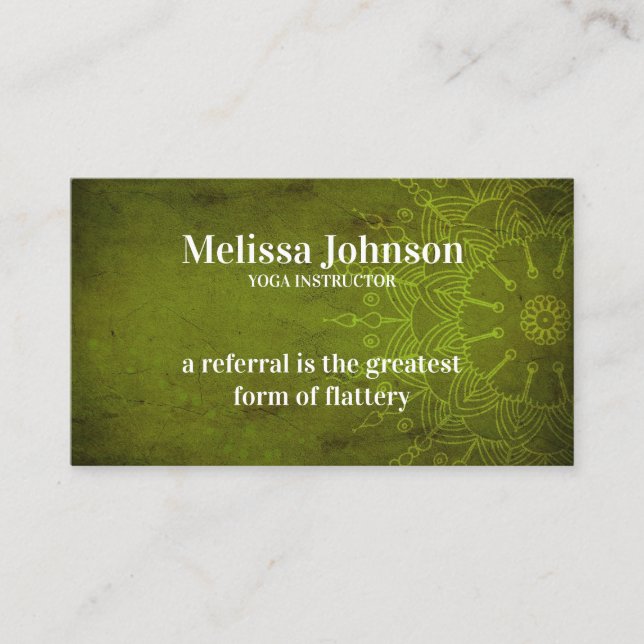 Carte De Référencement Méditation de Yoga vert foncé Mandala Référer un a (Devant)