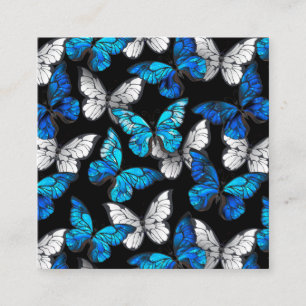 Carte De Référencement Motif sans couleur foncée avec papillons bleus Mor