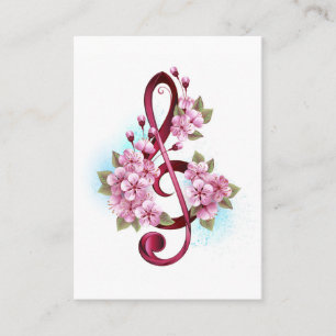 Carte De Référencement Musical treble clef notes with sakura flowers