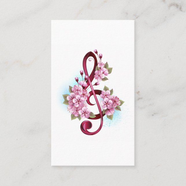 Carte De Référencement Musical treble clef notes with sakura flowers (Devant)