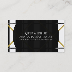 Carte De Référencement Noir & Or Chic Glam Géométrique Référer un ami