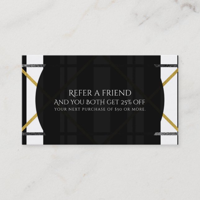 Carte De Référencement Noir & Or Chic Glam Géométrique Référer un ami (Devant)